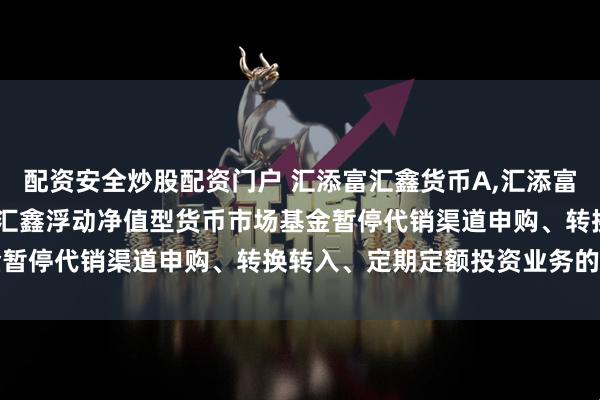 配资安全炒股配资门户 汇添富汇鑫货币A,汇添富汇鑫货币B: 关于汇添富汇鑫浮动净值型货币市场基金暂停代销渠道申购、转换转入、定期定额投资业务的公告